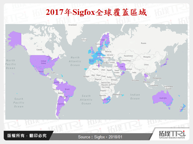 2017年Sigfox全球覆蓋區域