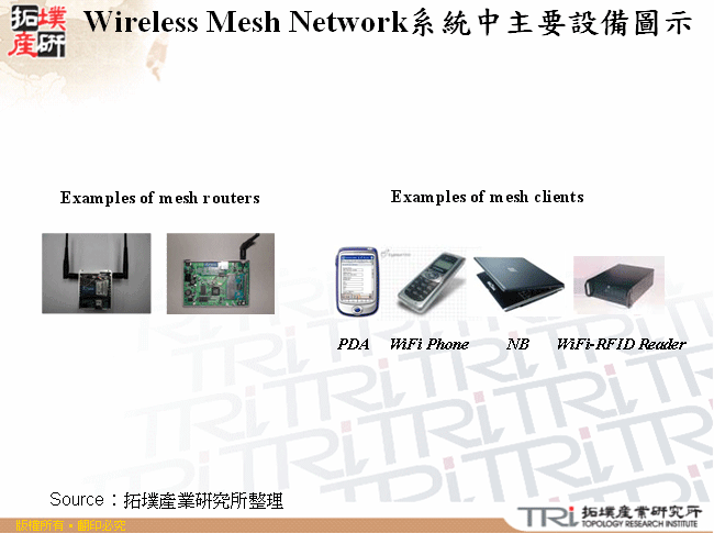 Wireless Mesh Network系統中主要設備圖示