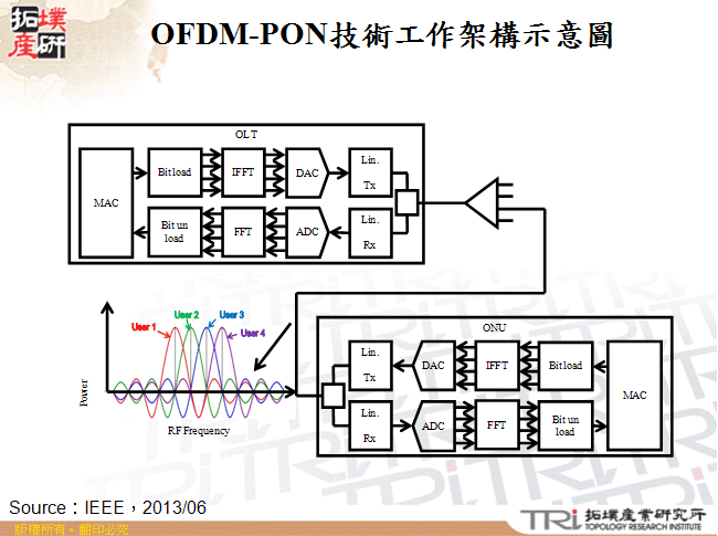 OFDM-PON技術工作架構示意圖